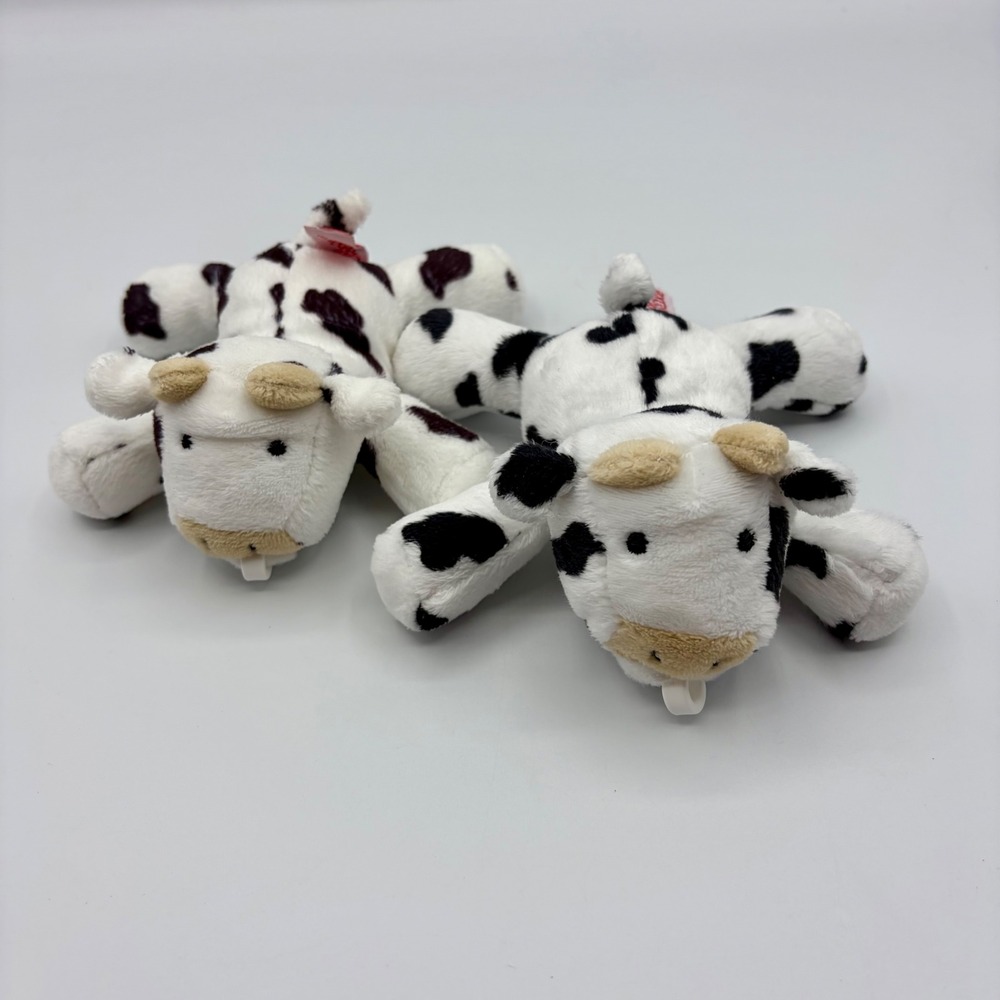 WubbaNub Mary Meyer Cow Pacifier Holder Plush Black White Spotted Set of 2 Lovey